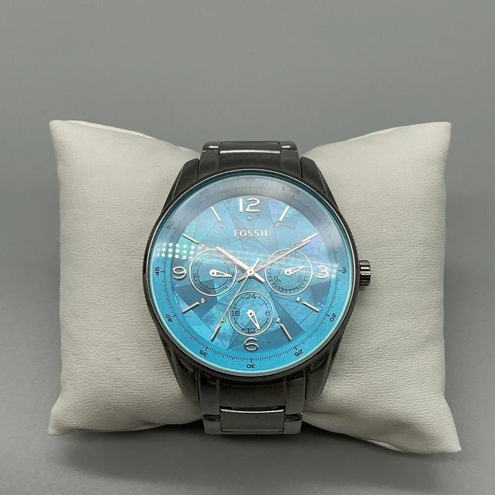 Fossil Justine BQ1680 Womens Watch 40mm Blue MOP Stainless New Battery 6